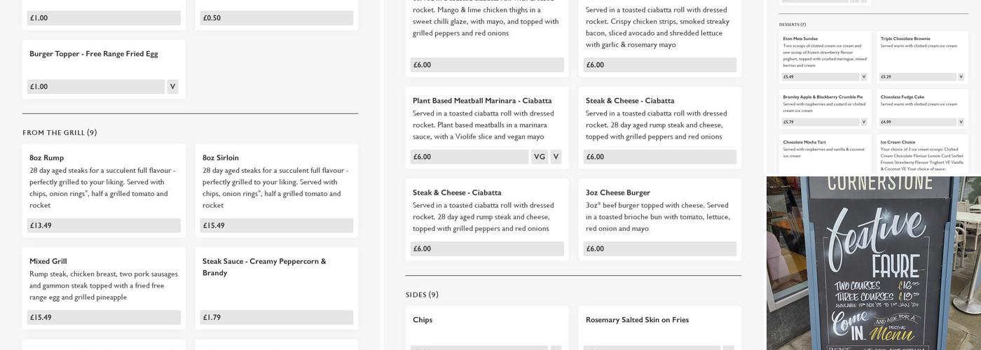 Cornerstone Kingston Menu