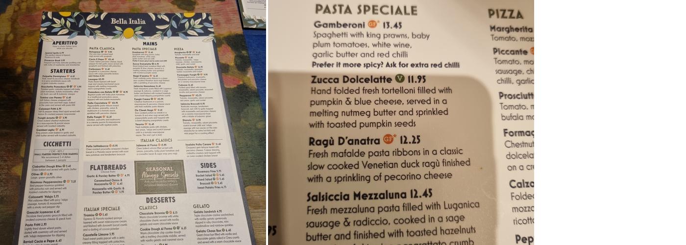 Bella Italia - Burton upon Trent Menu