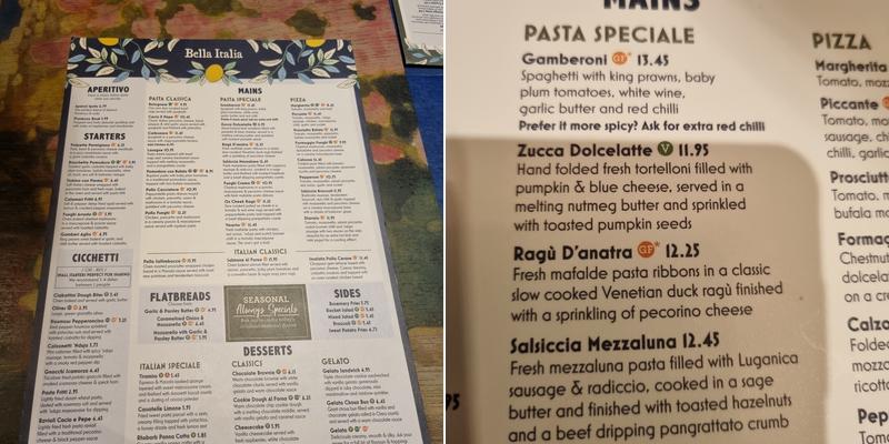 Bella Italia - Burton upon Trent Menu