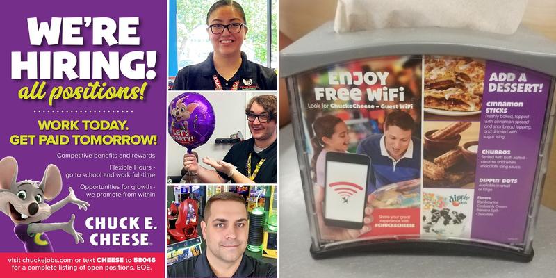 Chuck E. Cheese Menu