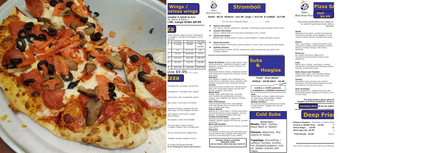 Duke's Main Street Pizza Menu