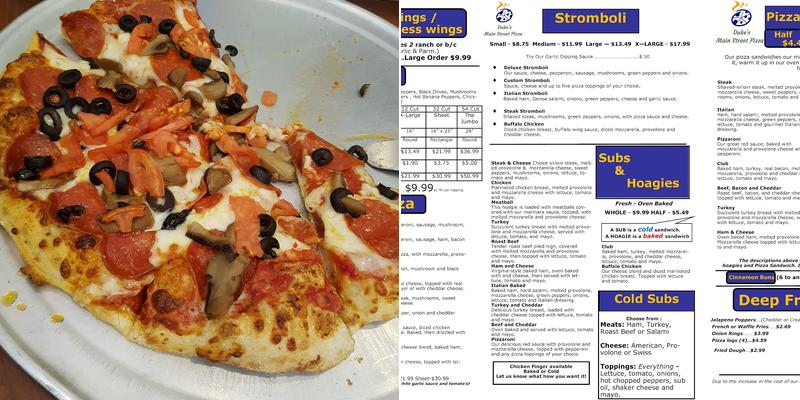 Duke's Main Street Pizza Menu