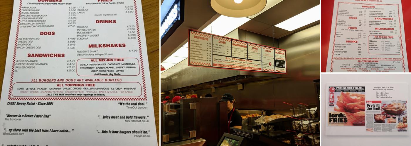Five Guys Manchester Arndale Menu