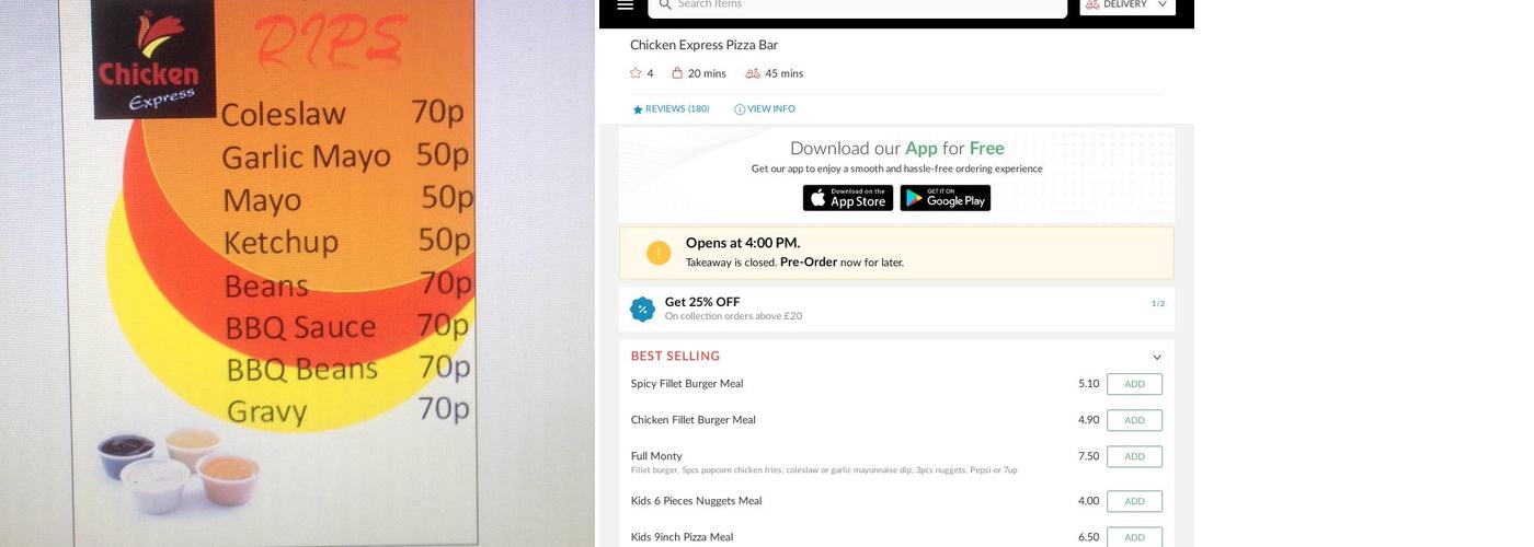 Chicken Express Pizza and Milkshake Bar Menu