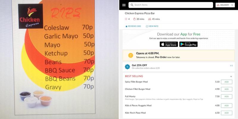 Chicken Express Pizza and Milkshake Bar Menu