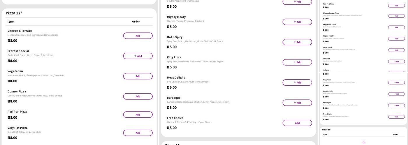 Chicken & Pizza Express Menu