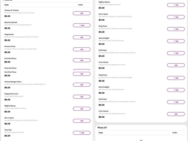 Chicken & Pizza Express Menu