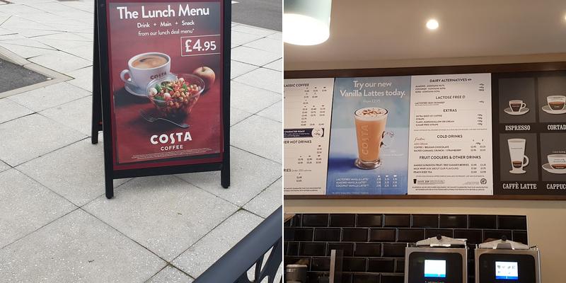 Costa Coffee Menu
