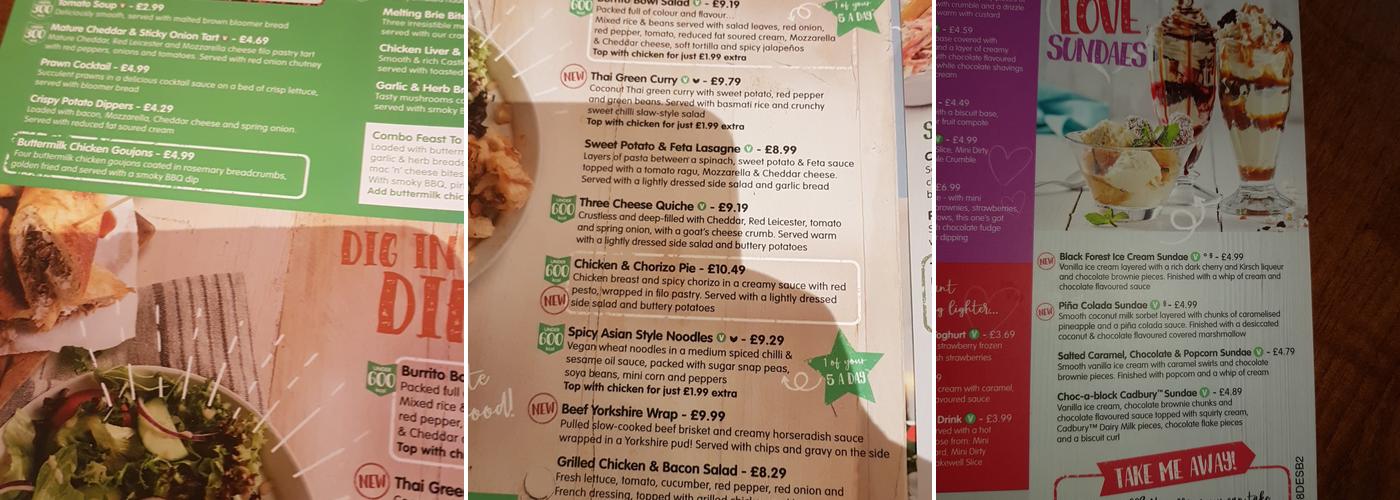 The Redwood Brewers Fayre Menu