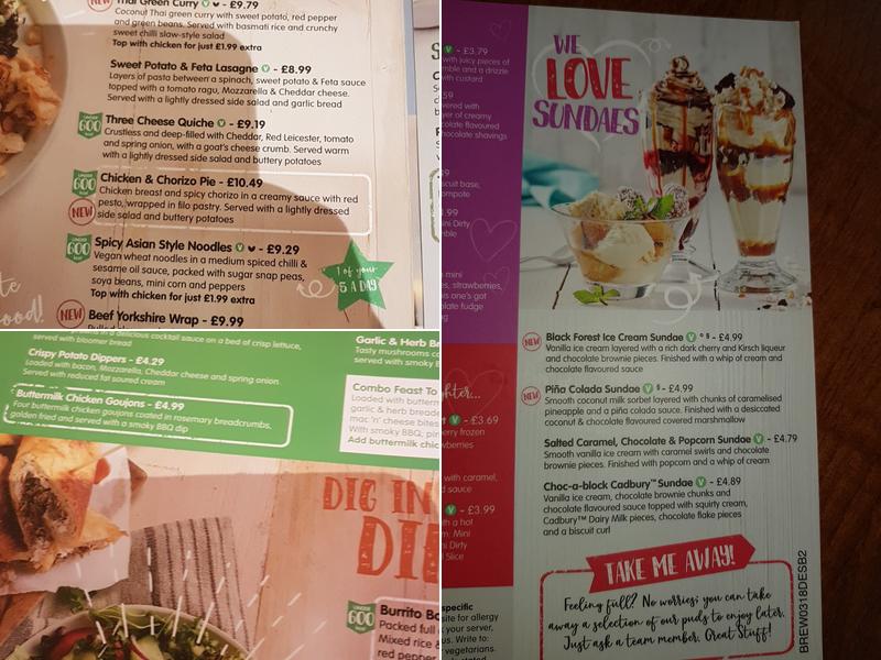 The Redwood Brewers Fayre Menu