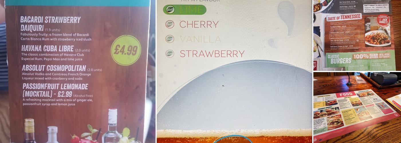 The Wessington Brewers Fayre Menu