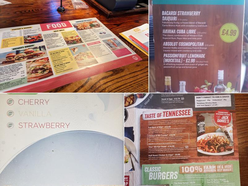 The Wessington Brewers Fayre Menu