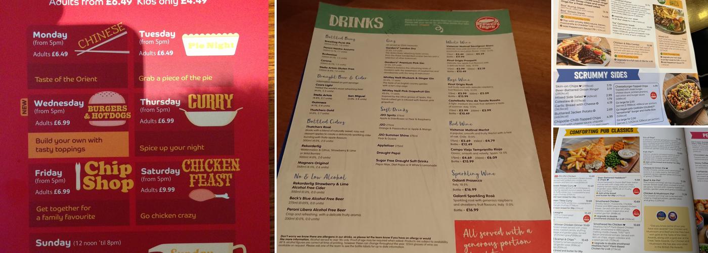 Dunelm Ridge Brewers Fayre Menu