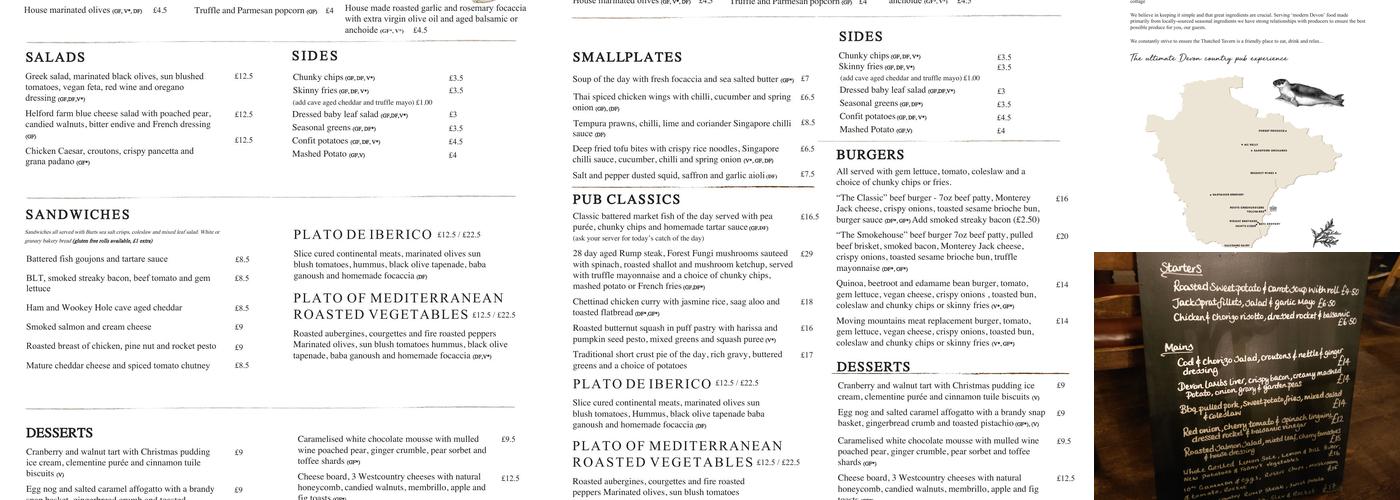 The Thatched Tavern Menu