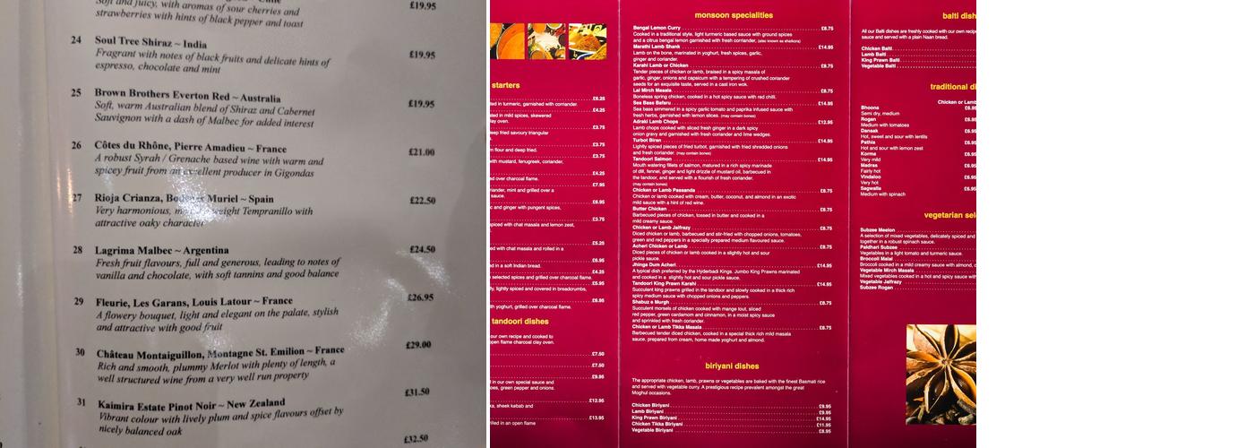 Monsoon Restaurant (Hartley Wintney) Menu