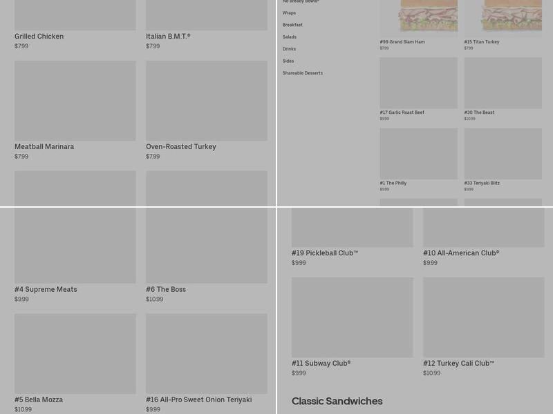 Subway Menu