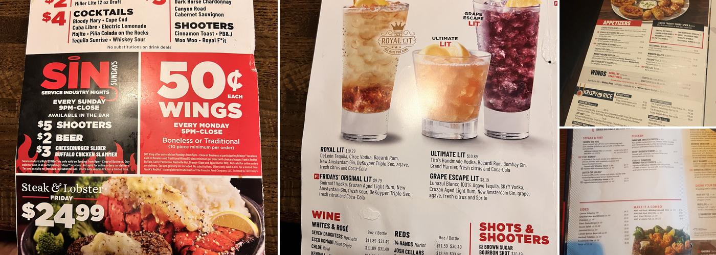 TGI Fridays Menu