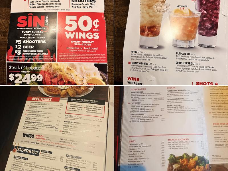 TGI Fridays Menu