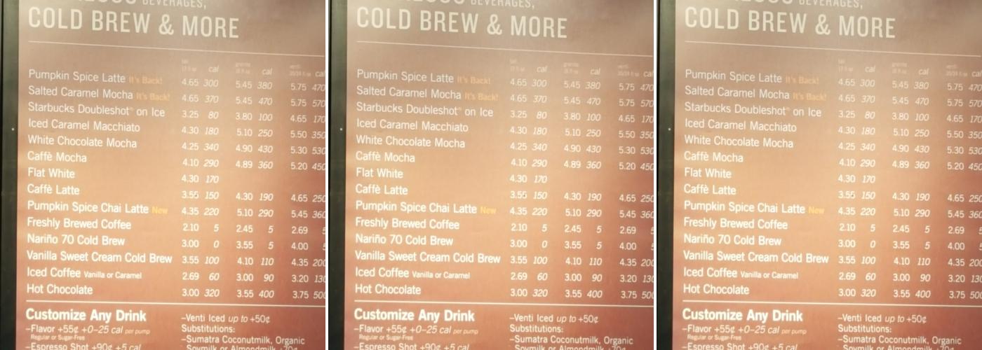 Starbucks Menu