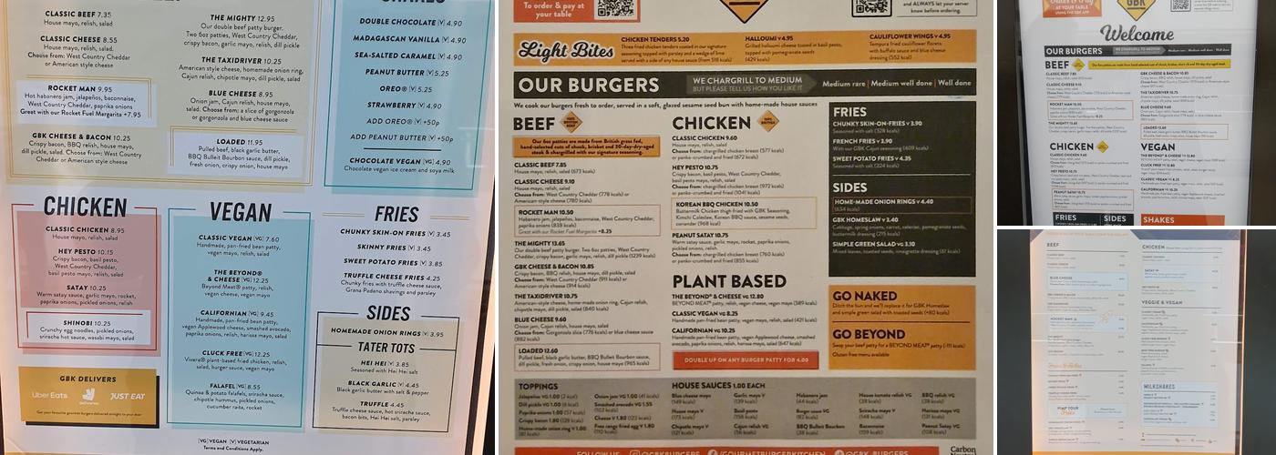 Gourmet Burger Kitchen (GBK) Menu