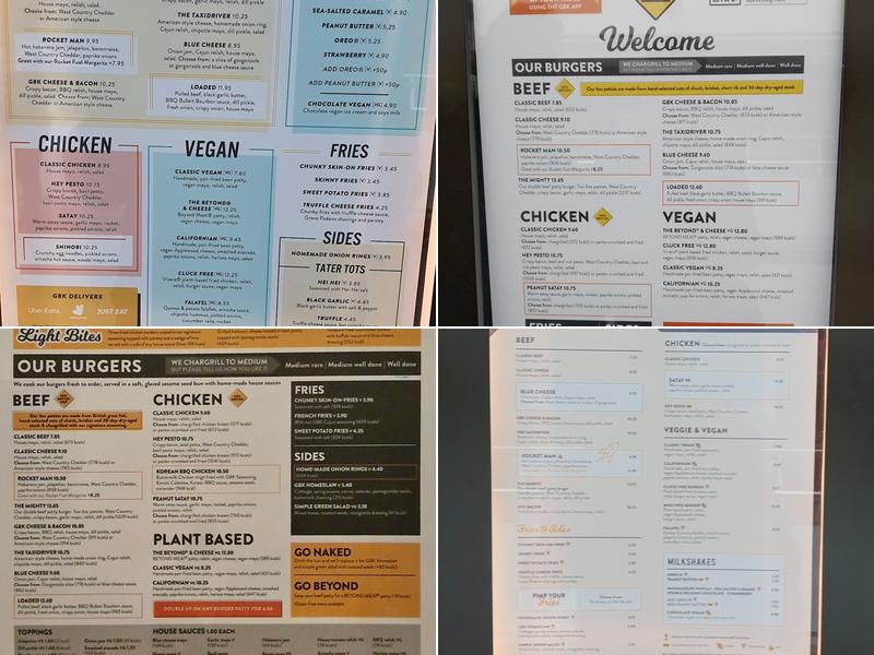 Gourmet Burger Kitchen (GBK) Menu