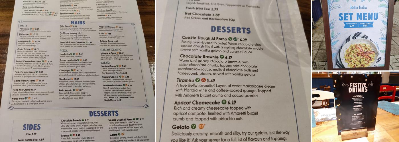 Bella Italia - Cambridge Leisure Park Menu
