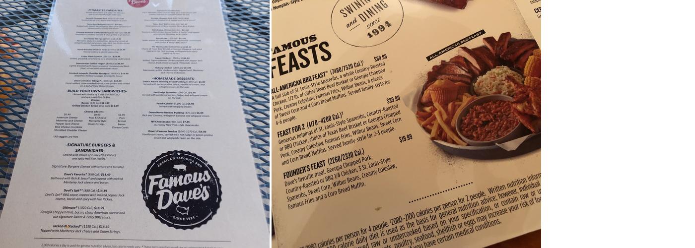 Famous Dave's Bar-B-Que Menu