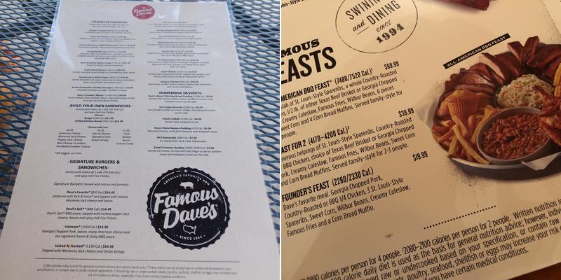 Famous Dave's Bar-B-Que Menu