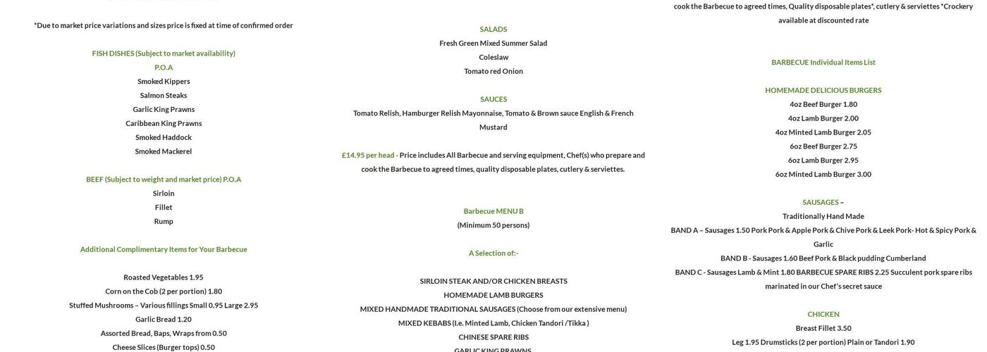 THE PERFECT HOG ROAST COMPANY & BBQ Menu