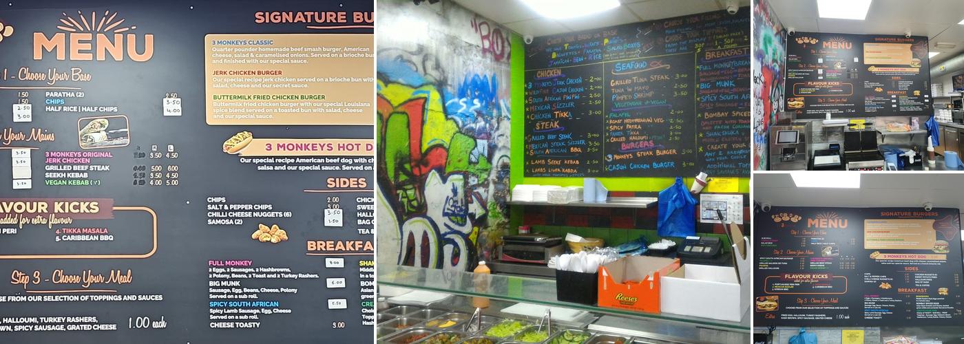 The 3 Monkeys Sandwich Bar Menu