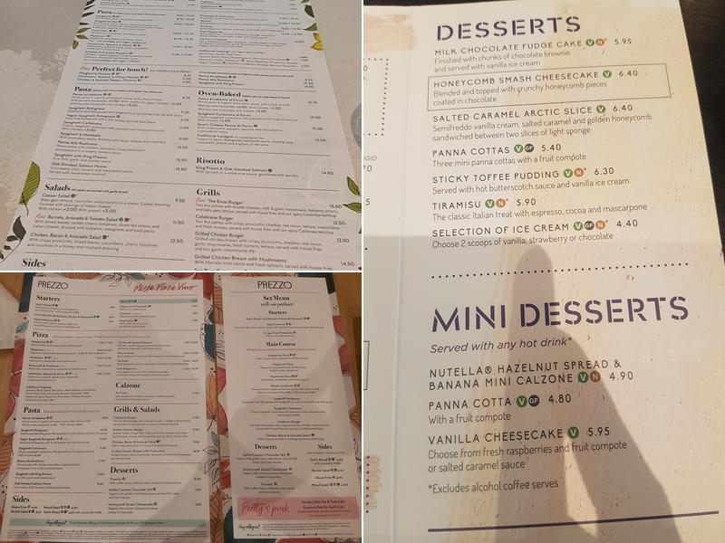 Prezzo Italian Restaurant Bournemouth West Central Menu