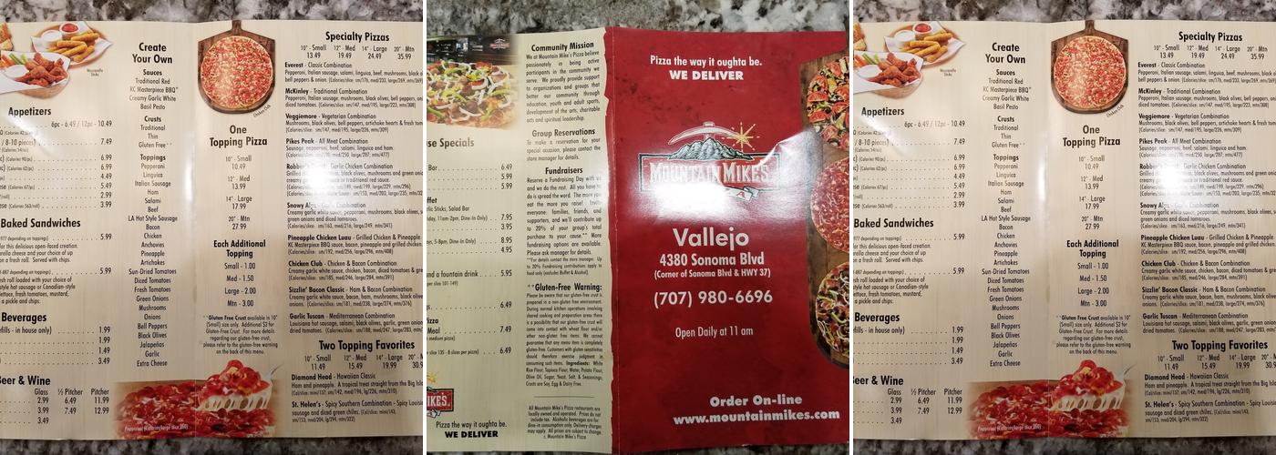 Mountain Mike's Pizza Menu