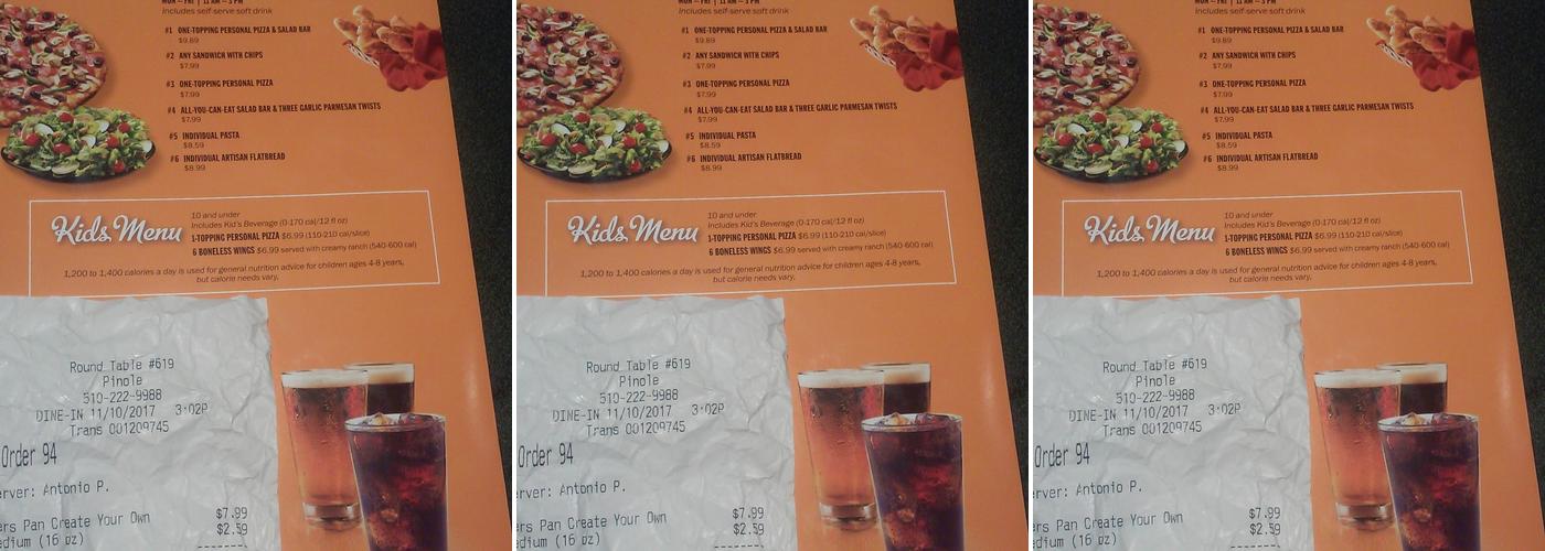 Round Table Pizza Menu