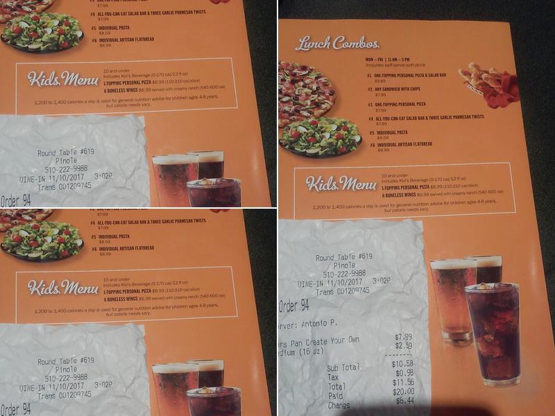 Round Table Pizza Menu