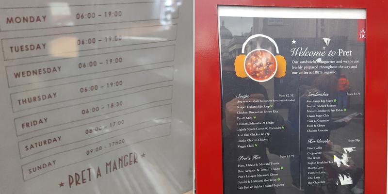 Pret A Manger Menu