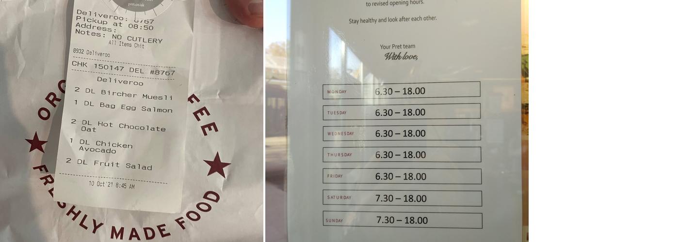 Pret A Manger Menu