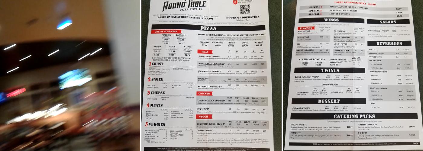 Round Table Pizza Menu