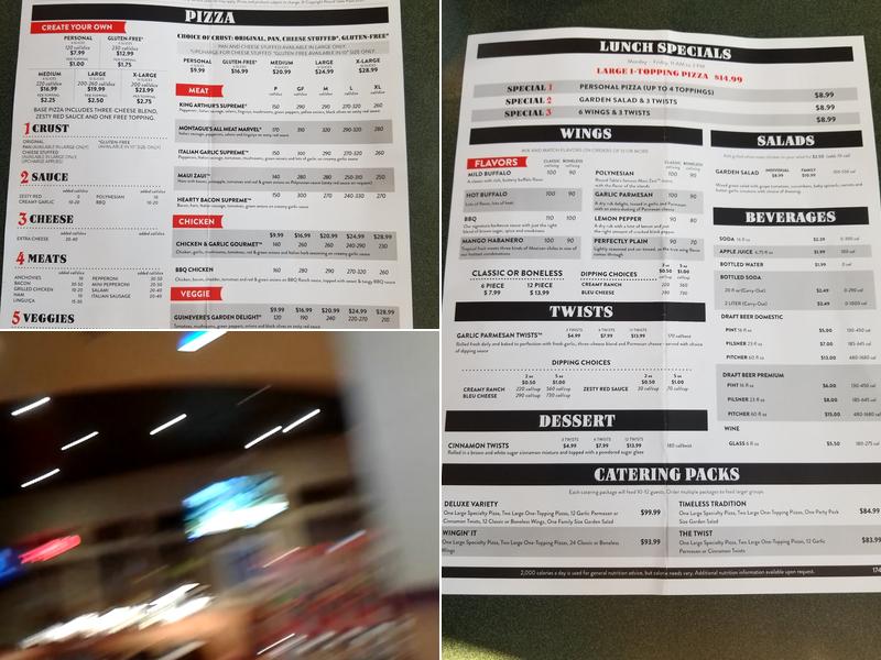 Round Table Pizza Menu