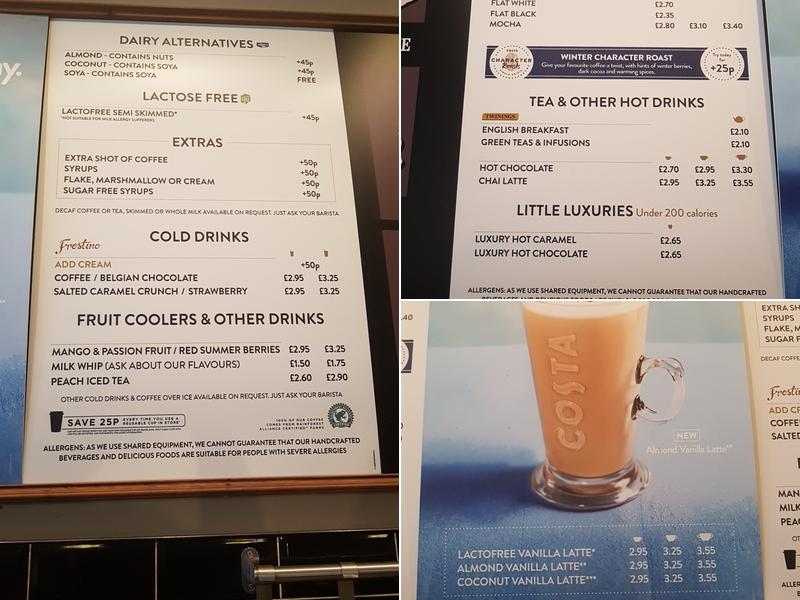 Costa Coffee Menu