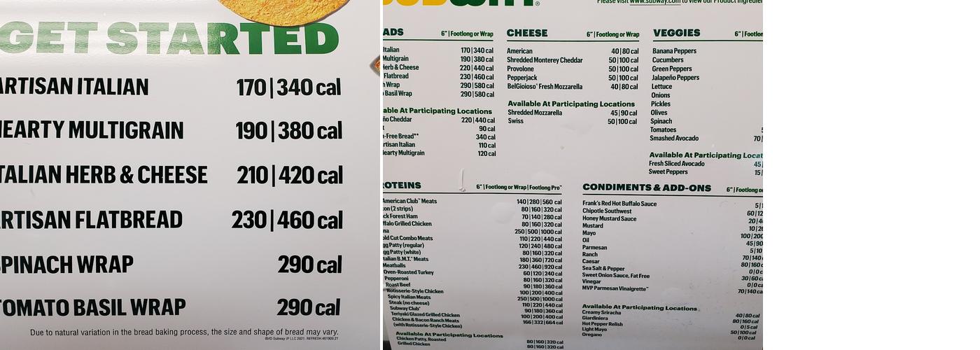 Subway Menu