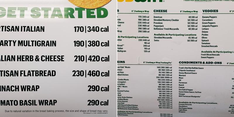 Subway Menu