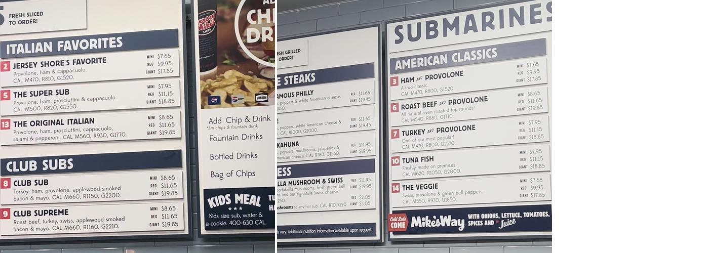 Jersey Mike's Subs Menu