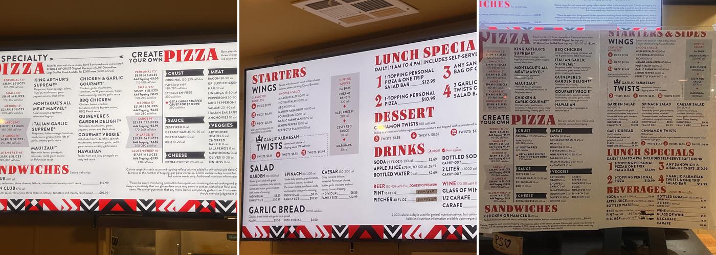 Round Table Pizza Menu