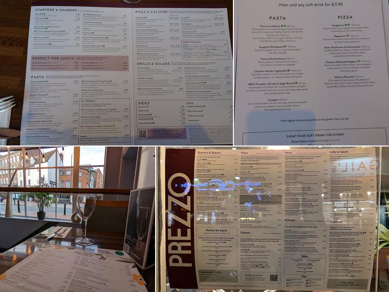 Prezzo Italian Restaurant Reading Menu