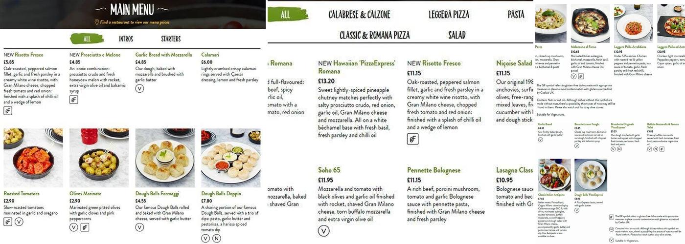 Pizza Express Menu