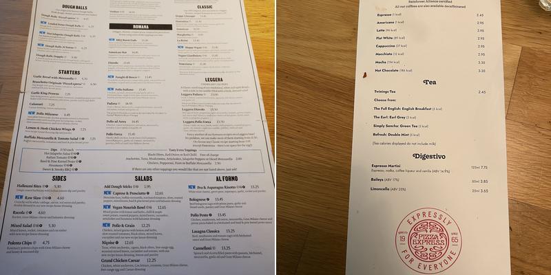 Pizza Express Menu