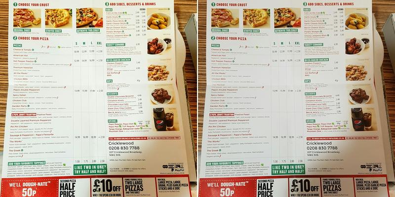 Papa Johns Pizza Menu
