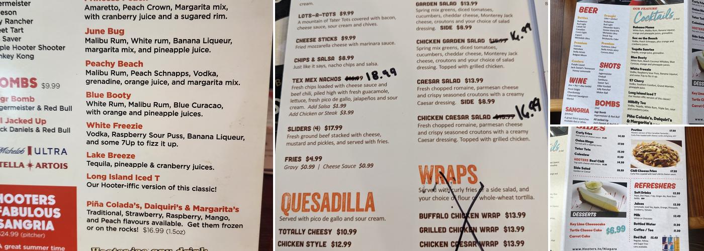 Hooters Niagara Falls Menu