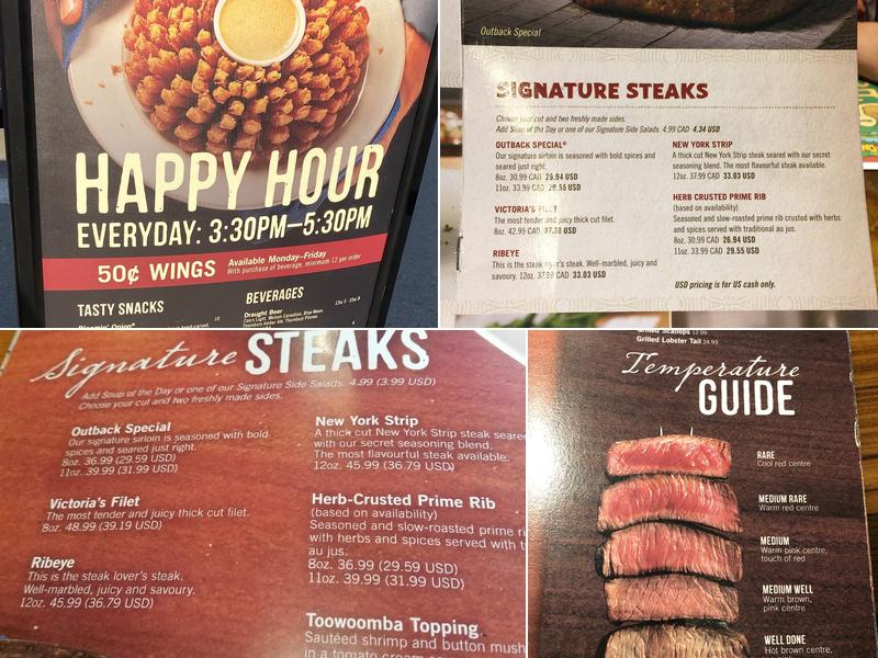 Outback Steakhouse Niagara Falls Menu