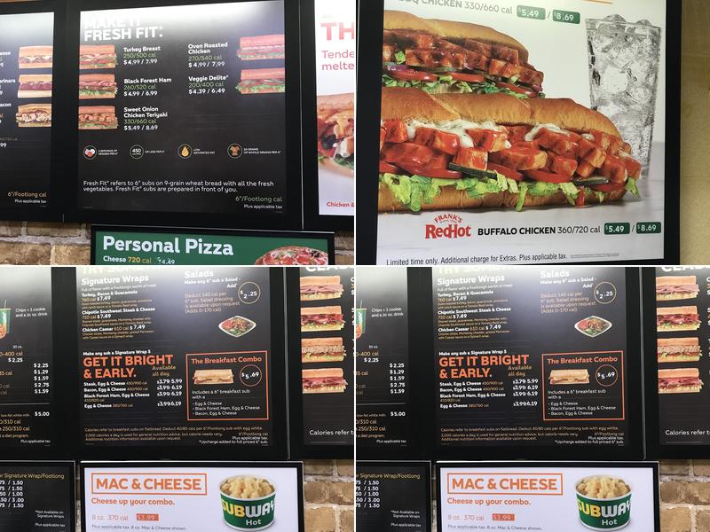Subway on Depot Rd. Menu